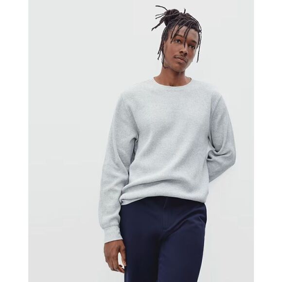 EVERLANE Organic Cotton Men’s Long Sleeve Waffle Knit Crewneck Medium Grey - Picture 1 of 12